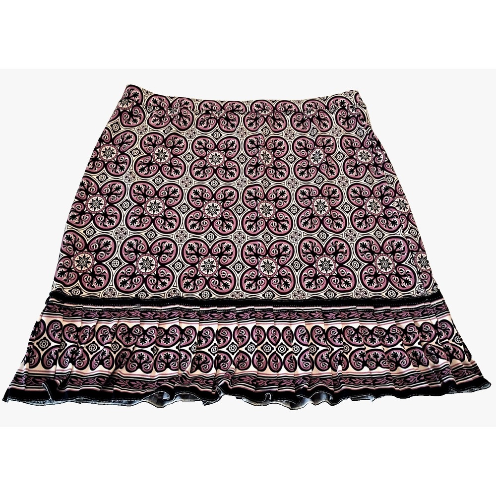 Max Studio Skirt Women's M Geometric Pleated Flare Stretch Flirty 19"L